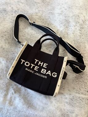 Marc Jacobs Black Canvas 'The Tote Bag' Crossbody with White Trim